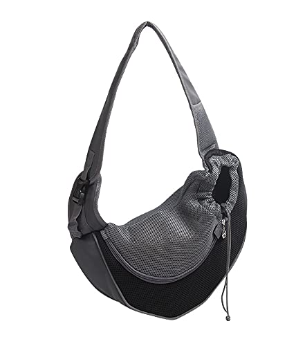 Tragetasche Hund,Hundetasche Outdoor Reise Haustier Puppy Carrier Handtasche Tasche Mesh Oxford Einzelner Umhängetasche Sling Mesh Comfort Reisen Umhängetasche (Color : Black, Size : L) von CYMKYQ