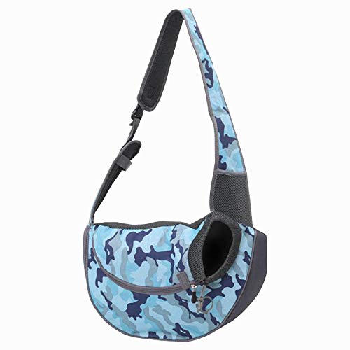 Tragetasche Hund,Hundetasche Outdoor Reise Haustier Puppy Carrier Handtasche Tasche Mesh Oxford Einzelner Umhängetasche Sling Mesh Comfort Reisen Umhängetasche (Color : Camouflage blue, Size : S) von CYMKYQ
