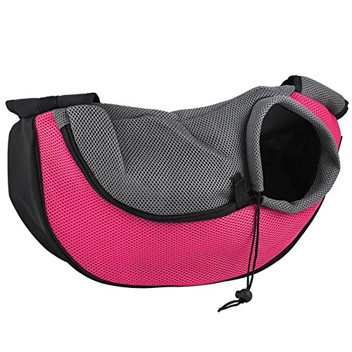 Tragetasche Hund,Hundetasche Outdoor Reise Haustier Puppy Carrier Handtasche Tasche Mesh Oxford Einzelner Umhängetasche Sling Mesh Comfort Reisen Umhängetasche (Color : Pink, Size : L) von CYMKYQ