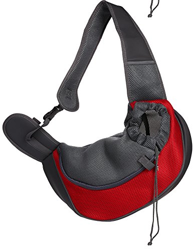 Tragetasche Hund,Hundetasche Outdoor Reise Haustier Puppy Carrier Handtasche Tasche Mesh Oxford Einzelner Umhängetasche Sling Mesh Comfort Reisen Umhängetasche (Color : Red, Size : S) von CYMKYQ