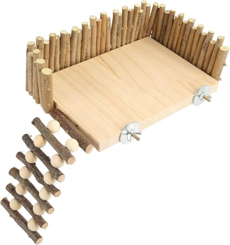 CYTGOUPER Kletterplattform Meerschweinchen, Hamster Zubehör Hamster Plattform aus Holz mit Sicherheitszaun, Kletterspielzeug für Ratten, Goldbären (Schraubentyp) von CYTGOUPER