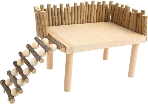 CYTGOUPER Leiterhamster Aktivität Plattform, Hamster Spielzeug Hamster Plattform, Holzhamster Kletterplattform mit Zaun und Drehbaren Schritt Kletterleiter für Ratten(Universaltyp) von CYTGOUPER