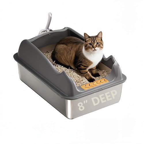 Katzentoilette aus Edelstahl mit Deckel, extra große Katzentoilette für große Katzen, Metall hohe Seiten, Antihaft und Anti-Leck, leicht zu reinigen, Dunkelgrau Katzentoilette aus Edelstahl mit Deckel, extra große Katzentoilette für große Katzen, Metall hohe Seiten, Antihaft und Anti-Leck, leicht zu reinigen, Dunkelgrau von CYUmail