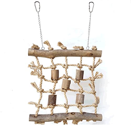 Flight Interessantes Vogelkletternetz, Hängender Vogelkäfig mit 2 Haken, Kreative Holz Hanf Seil Leiter Spielzeug Spielen Gym Vogelhaus von CYXUANG