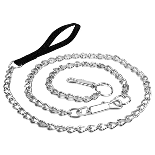 Hundekette Aus Metall, 4 Fuß/5,6 Fuß Hunde Anbindekabel, Hundekabel für Camping, Wandern, Laufen, Parks(Black with Collar,4mm*1.7m) von CZMYCBG