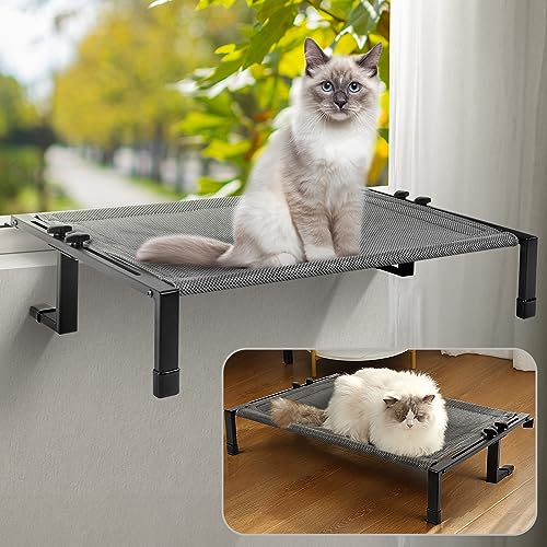 Katzenfenster-Sitzstange Metall stabiles Katzenbett für große Katzen stabil verstellbar einfach zu montieren waschbarer Bezug Katzenregale für Fensterbank, Boden, Nachttisch und Schrank von CZPET