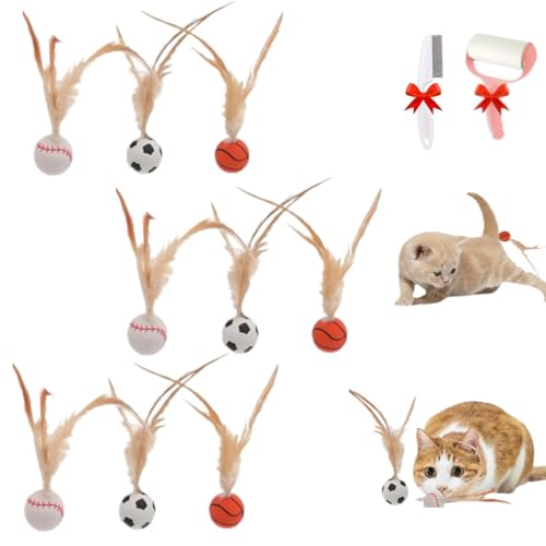 CZPLG Gefiederte Katzen-Hüpfbälle, Indoor-Unterhaltungs-Hüpfball-Spielzeug für geliebte Haustiere, Katzen- und Hunde-Haustier-Spielzeug-Geschenke (Baseball) von CZPLG