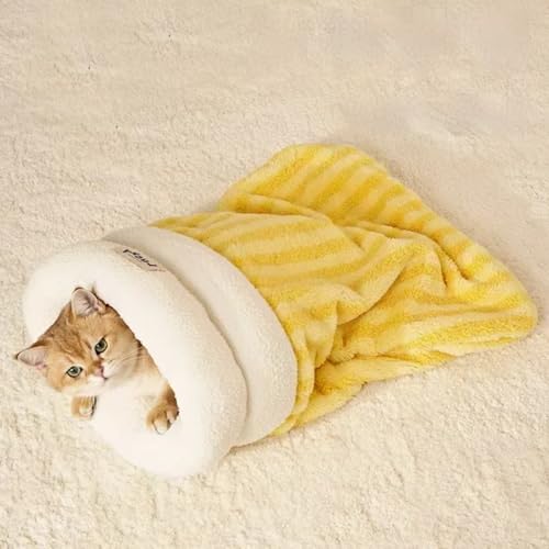 Katzenschlafsack, Cat Sleeping Bag, Warmes Katzen Schlafsack, Bequemes Katzenbett, Weicher Plüsch, Katzen höhle im Herbst und Winter Katzenbett flauschig für den Innenbereich (Yellow, 8kg L) von CZPLG