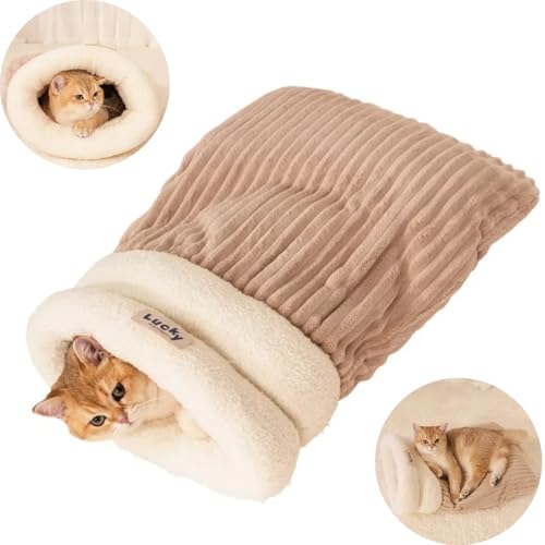 Katzenschlafsack, Cat Sleeping Bag, Warmes Katzen Schlafsack, Bequemes Katzenbett, Weicher Plüsch, Katzen höhle im Herbst und Winter Katzenbett flauschig für den Innenbereich (Braun, 8kg L) von CZPLG