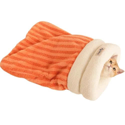 Katzenschlafsack, Cat Sleeping Bag, Warmes Katzen Schlafsack, Bequemes Katzenbett, Weicher Plüsch, Katzen höhle im Herbst und Winter Katzenbett flauschig für den Innenbereich (Orange, 8kg L) von CZPLG