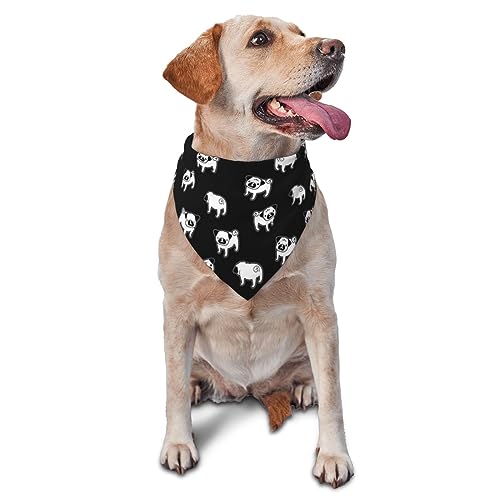 Dreieckige leichte atmungsaktive Hundehalstücher, schwarz-weiß, Cartoon-Mops-Hundehalstücher für große, mittelgroße und kleine Hunde und Katzen von CZZYH