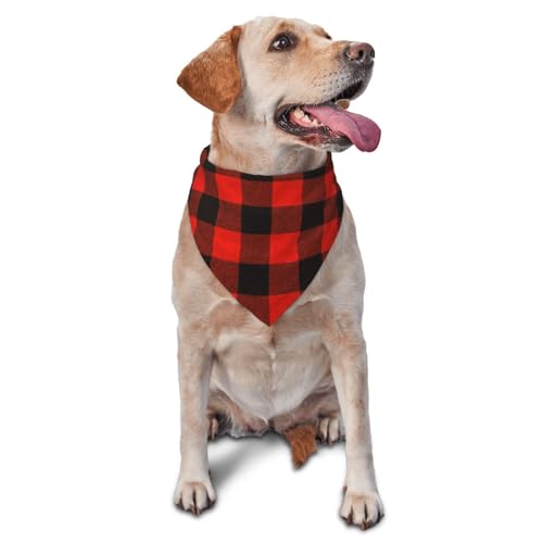 Dreieckiges Hundehalstuch, leicht, atmungsaktiv, Schwarz / Rot kariert, für große, mittelgroße und kleine Hunde und Katzen von CZZYH