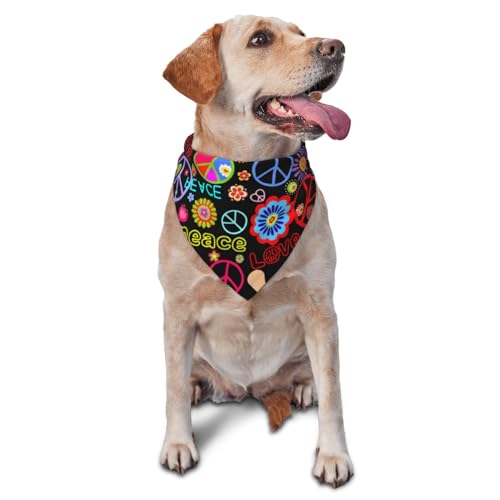 Dreieckiges Hundehalstuch, leicht, atmungsaktiv, Bunte Blumen, Frieden, Hundehalstücher für große, mittelgroße und kleine Hunde und Katzen von CZZYH