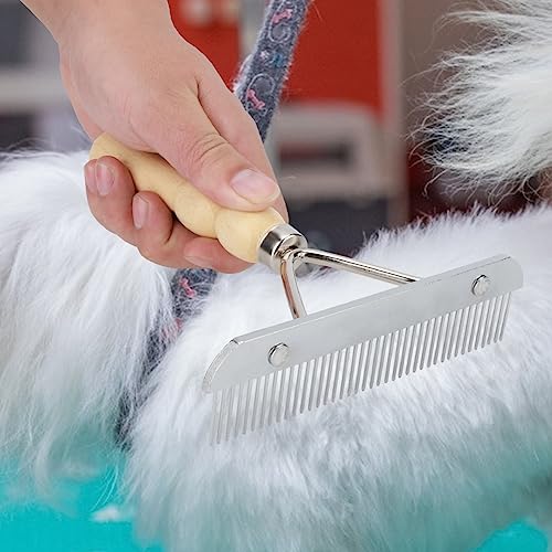 CaCaCook Kamm Striegel für Pferde 16×16×4 Haustierpflege Massagekamm Haarentfernung Haarausfall Reinigung Werkzeug mit Holzgriff für Katzen und Hunde von CaCaCook