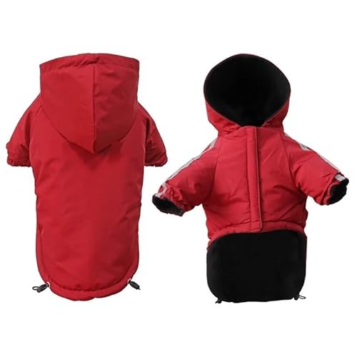 Hundepullover wasserdichte Hundekleidung, Haustiermantel for kleine und mittelgroße Hunde, warme Winter-Hundejacken, Welpen-Regenmantel(Red,M) von CaFfen
