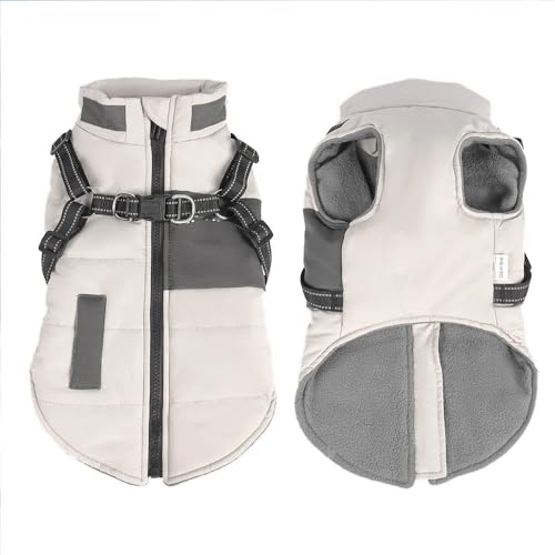 Hundepullover wasserdichte Hundekleidung Winter Warme Haustier-Hundeweste-Jackenmantel mit reflektierendem Gürtel for kleine, mittelgroße und große Hunde(Beige,L) von CaFfen