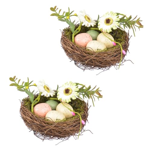 Cabilock 2 Sätze Handgefertigtes Deko Vogelnest aus Premium Rattan mit Realistischen Eiern Handgewebt für Garten Tisch Fotorequisiten und DIY Frühlingsdekoration von Cabilock