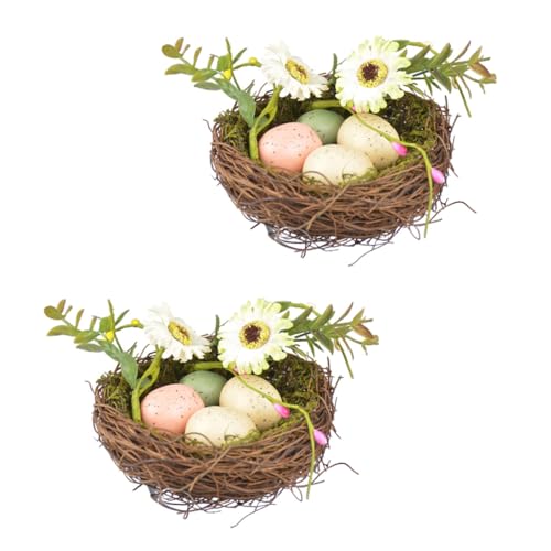 Cabilock 2 Sätze Osterdekoration Kunstvolle Geflochtene Vogelnester mit Eiern Deko für Garten Tisch und Handgefertigter Rattan Look von Cabilock