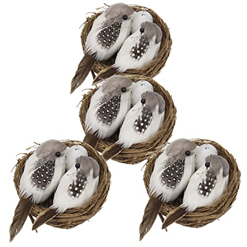 Cabilock 4 Sätze Künstliches Vogelnest Dekorationsset Teiliges Rattan Garten Set mit Eiern für Ostern Frühlingsfeiern und Wetterfest und Langlebig von Cabilock