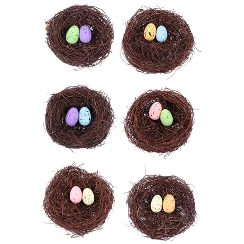 Cabilock 6 Sätze Teiliges Osternest Deko mit Realistischen Bunten Vogeleiern Handgeflochtenes Rattannest Kreative Dekoration für Festliche Atmosphäre und Fotorequisiten von Cabilock