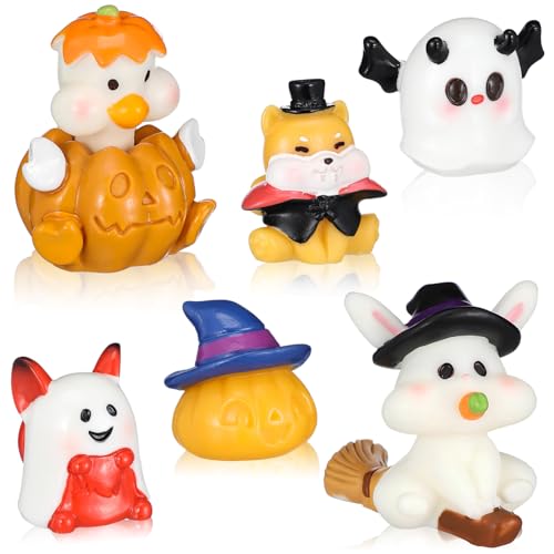 Cabilock 6 Stück Teiliges Halloween Deko aus Hochwertigem Resin mit Hexenhut Kürbis und Hase Langlebig Farbecht für Mikrolandschaft Miniaturgärten und Pflanzendekoration von Cabilock
