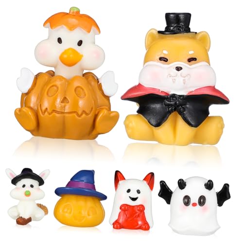 Cabilock 6 Stück Teiliges Halloween Miniatur mit Harzfiguren Kürbis Geist Hexenhut Hase Dekorative Mikro Landschaftsornamente für Zimmerpflanzen Tischdeko Halloween Schmuck von Cabilock