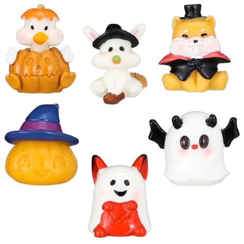 Cabilock 6stücke Halloween Deko Figuren Aus Harz Miniatur Ornamente Mit Hexe Geist Kürbis Und Hasen Für Garten Tisch Und Pflanzen Deko Geschenk Für Halloween von Cabilock