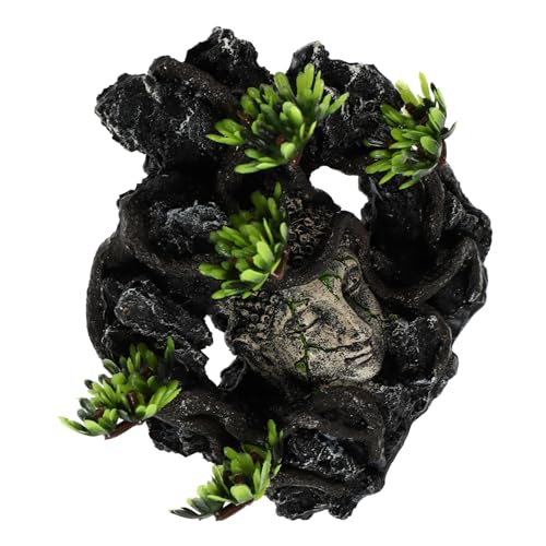 Cabilock Künstliche Buddha Statue aus Resin für Fischbecken Dekoration Felsenlandschaft im Zen Stil Aquarium für Lebendige Unterwasserwelt Einfache Pflege Grüne von Cabilock