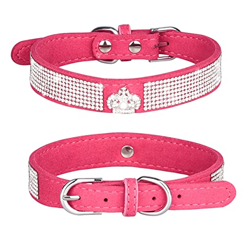 Hundehalsband Leder Breit große kleine mittelgroße Hunde Hundehalsband mit Strasssteinen, glitzernd, Weiches Wildleder, für Hunde und Katzen von Cachi