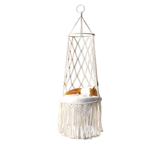 Cachpib Cat Hammock Hanging Cat Bed Swing Bed Cat Macrame Hammock with Tassel Boho Style Macrame Hanging Pet Bed with O Ring for Sleeping Playing Climbing Lounging As 30 x 85cm von Cachpib
