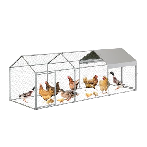 Cachpib Hühnerstall Käfige Kleintierstall Großer Hühnerhaus Aus Metall Hühnergehege Freilaufgehege Mit 2 Tür Und Wasserdichter Und UV-Beständiger Abdeckung Für Geflügel, Kaninchen, 304 x 101 x 101 cm von Cachpib