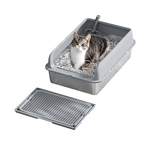 Cachpib Katzenklo Edelstahl mit Deckel, Katzentoilette mit hohen Seitenwänden für große Katzen, Katzenstreumatte und Schaufel im Lieferumfang enthalten, Antihaftbeschichteter Boden Cachpib Katzenklo Edelstahl mit Deckel, Katzentoilette mit hohen Seitenwänden für große Katzen, Katzenstreumatte und Schaufel im Lieferumfang enthalten, Antihaftbeschichteter Boden von Cachpib