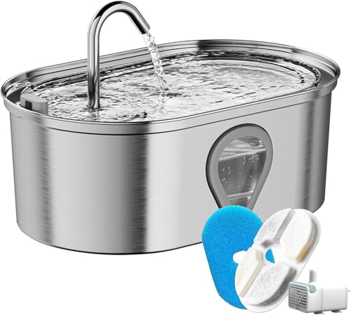 Katzenbrunnen Edelstahl Trinkbrunnen für Katze, 3.5L Haustierbrunnen Ultra Leise Wasserbrunnen für Katzen Und Hunde, USB-Stromversorgung Mit Wasserstandsfenster von Cachpib