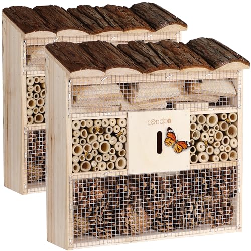 CADOCA® 2X Insektenhotel Bug's Inn 31x30,5x9,5cm Holz wetterfest Garten Bienenhotel Insektenhaus Nistkasten zum Aufhängen von Cadoca