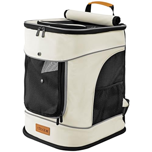 CADOCA® Haustierrucksack bis 20 kg verstellbare Gurte faltbar Kurzleine Haustier Tragetasche Hunderucksack Katzenrucksack Katze Hund Rucksack Beige von Cadoca