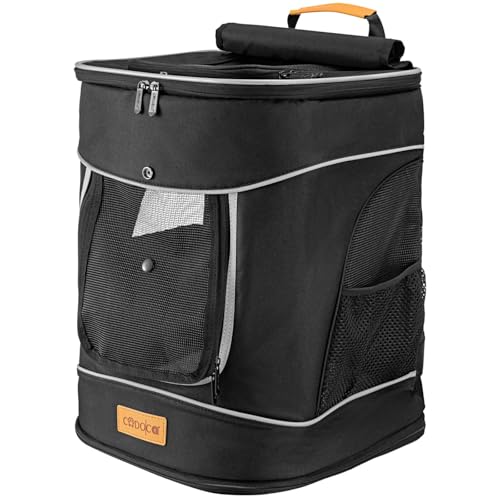 CADOCA® Haustierrucksack bis 20 kg verstellbare Gurte faltbar Kurzleine Haustier Tragetasche Hunderucksack Katzenrucksack Katze Hund Rucksack Schwarz von Cadoca