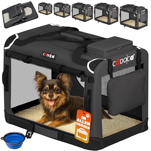 CADOCA® Hundebox faltbar Transportbox S 50x34x36cm robust atmungsaktiv Transporttasche Auto Rückbank Haustiertransportbox Hundetragetasche Anthrazit von Cadoca