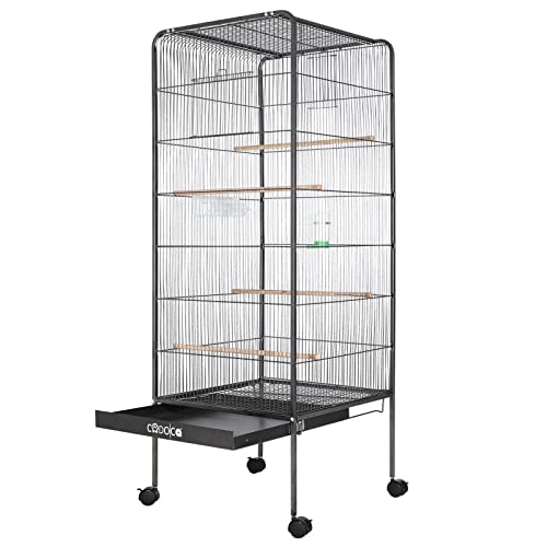 CADOCA® Vogelvoliere XL 146x54x54cm Schmutzschublade Indoor Outdoor Vogelkäfig Vogelbauer Vogelhaus Voliere mit Zubehör rollbar von Cadoca