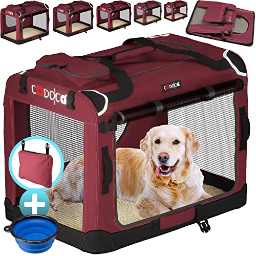 CADOCA® Hundebox Hundetransportbox faltbar robust L 70x52x50cm atmungsaktiv Transporttasche Haustiertransportbox Hundetragetasche Dunkelrot von Cadoca