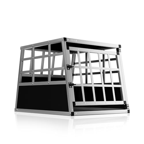 CADOCA® Hundetransportbox Aluminium Hundebox Kofferraum robust verschließbar trapezförmig M 54x70x51cm Reisebox Autobox Tiertransportbox von Cadoca