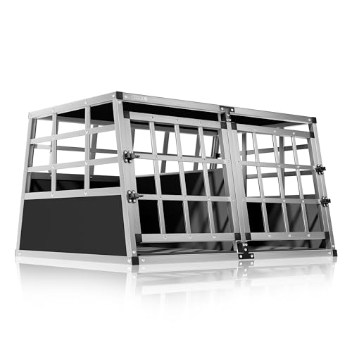 CADOCA® Hundetransportbox Aluminium Hundebox Kofferraum robust verschließbar trapezförmig XL 89x70x51cm Reisebox Autobox Tiertransportbox von Cadoca