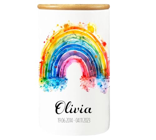 Cadouri Design-Erinnerungsdose Rainbow Tierurne, Aufbewahrungsdose aus Porzellan für Andenken deiner Fellnase, Gedenkdose mit Bambusdeckel - personalisiert mit Name und Datum Cadouri Design-Erinnerungsdose Rainbow Tierurne, Aufbewahrungsdose aus Porzellan für Andenken deiner Fellnase, Gedenkdose mit Bambusdeckel - personalisiert mit Name und Datum von Cadouri