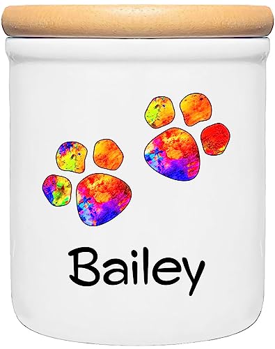 Cadouri Keramik Leckerli-Dose Bunte Pfoten » personalisiert mit Name deines Hundes «┊Snackdose Keksdose Aufbewahrungsdose┊mit Holzdeckel Cadouri Keramik Leckerli-Dose Bunte Pfoten » personalisiert mit Name deines Hundes «┊Snackdose Keksdose Aufbewahrungsdose┊mit Holzdeckel von Cadouri