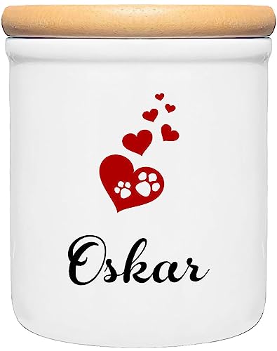 Cadouri Keramik Leckerli-Dose Herzen » personalisiert mit Name deines Hundes «┊Snackdose Keksdose Aufbewahrungsdose┊mit Holzdeckel Cadouri Keramik Leckerli-Dose Herzen » personalisiert mit Name deines Hundes «┊Snackdose Keksdose Aufbewahrungsdose┊mit Holzdeckel von Cadouri