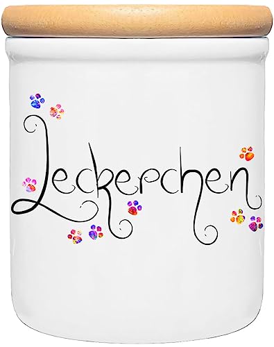Cadouri Keramik Leckerli-Dose » Leckerchen «┊Snackdose Keksdose Aufbewahrungsdose┊mit Holzdeckel von Cadouri