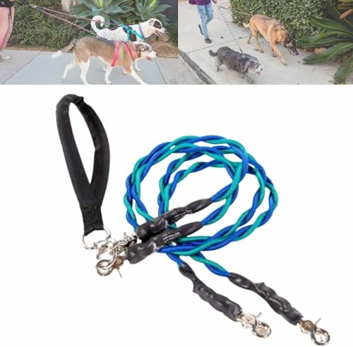 Simplybyallmeans Hundeleine für 2 Hunde, doppelte Bungee-Leine, einziehbare Hundeleine mit verhedderungsfreiem Drehgelenk, geteilte Leine, mit stoßdämpfendem Bungee (Blau, L) von Caduola