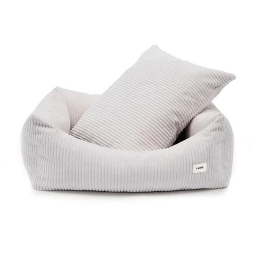 Cafide® Sofabett für kleine, mittelgroße und große Hunde, Sofakissen aus weichem Cord, abnehmbar und waschbar, mit recycelter und nachhaltiger Füllung, 90 x 78 x 22 cm (weiß) von Cafide