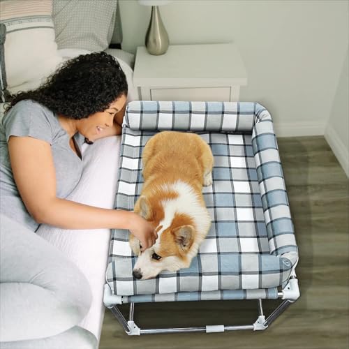Bedside Cosleeper Haustier-Hundebett – Hundebetten mit Kissenverlängerung am menschlichen Bett befestigt, Höhe erhöhte Haustierfensterstange (86,4 x 66 x 50,8 cm) von Caghash