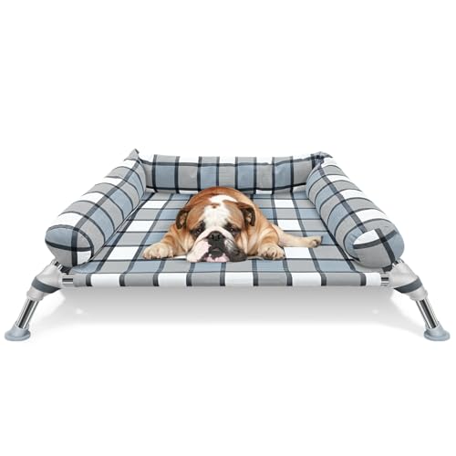Erhöhtes Hundebett, kühlendes Hundebett mit Kissen, tragbar, waschbar, Haustierbett mit Metallrahmen, für drinnen und draußen von Caghash