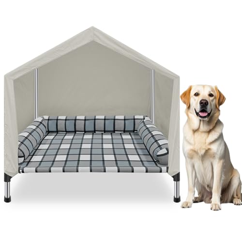 Erhöhtes Hundebett, wetterfest, 2-in-1, für drinnen und draußen, Haustierbett mit Baldachin, kühlend, tragbar, erhöhtes Hundebett mit Kissen für Camping, Strand, Hinterhof, Sonnenschutz, Zelt und Erhöhtes Hundebett, wetterfest, 2-in-1, für drinnen und draußen, Haustierbett mit Baldachin, kühlend, tragbar, erhöhtes Hundebett mit Kissen für Camping, Strand, Hinterhof, Sonnenschutz, Zelt und von Caghash